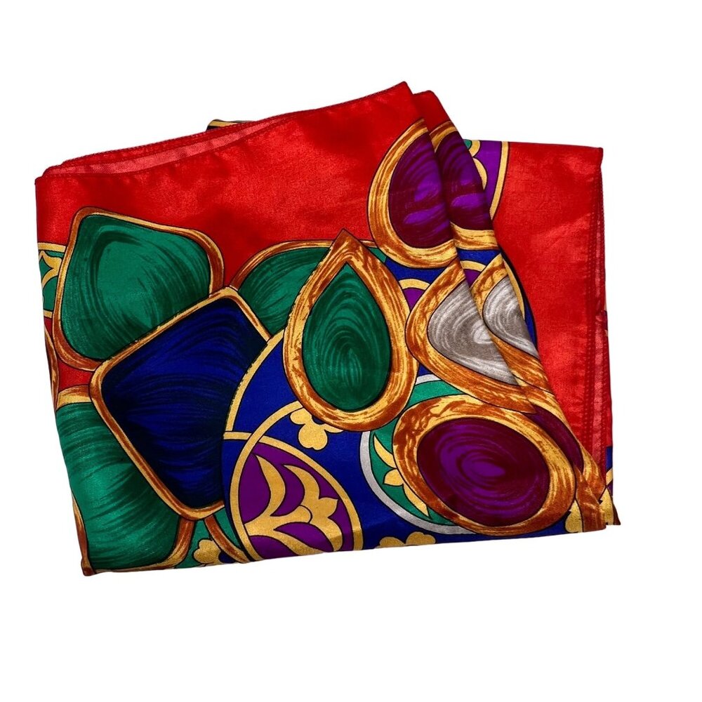 Berkshire Satin Abstract Status Print Square Scarf Multicolor Neck Wrap Jewel